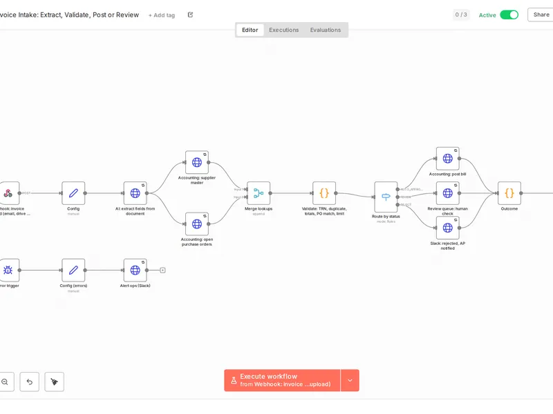 Invoice intake: extract, validate, post or review